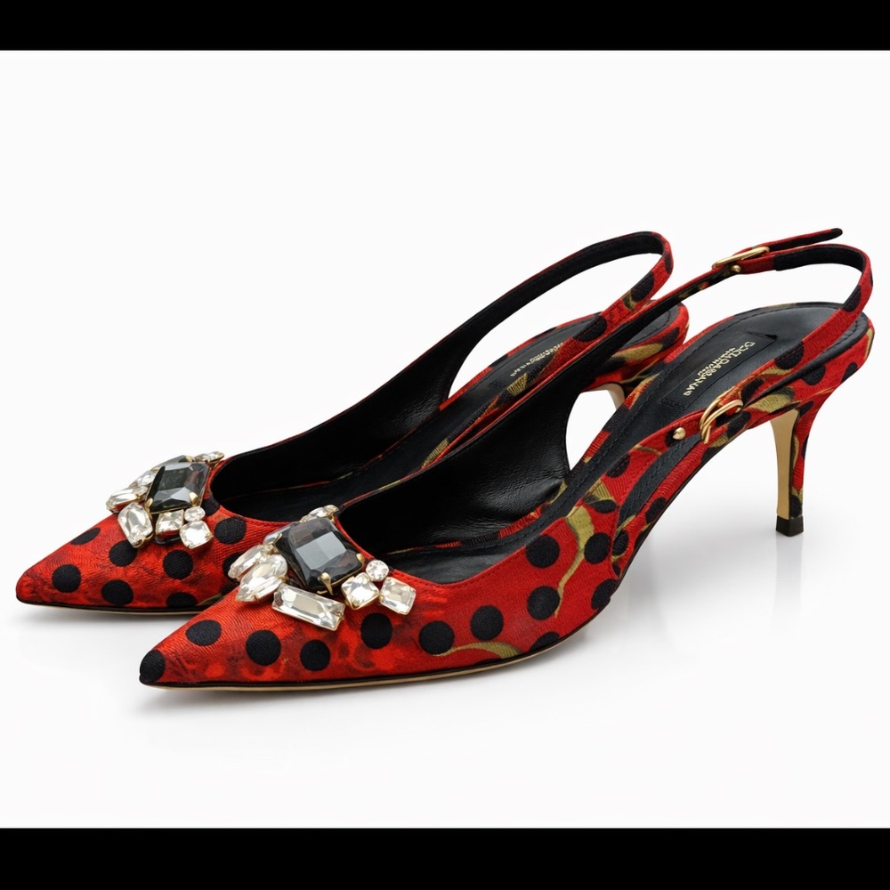 Dolce & Gabbana Red Polka Dot Embellished Heels size 7 - Picture 2 of 12